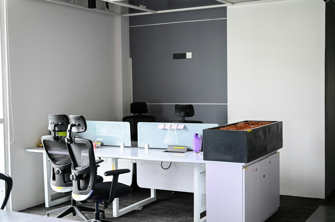 futuristic office with robots